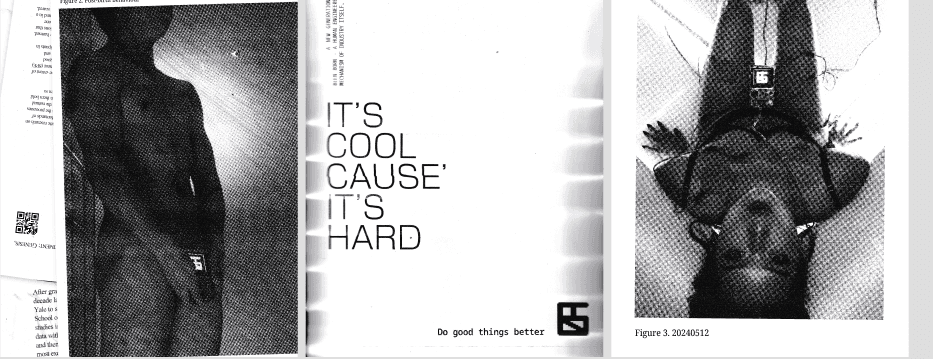 Three photocopied zine-style pages, including halftone figures wearing an FBR device and a page reading "It's cool cause it's hard" above the line "Do good things better" and the FBR logo.